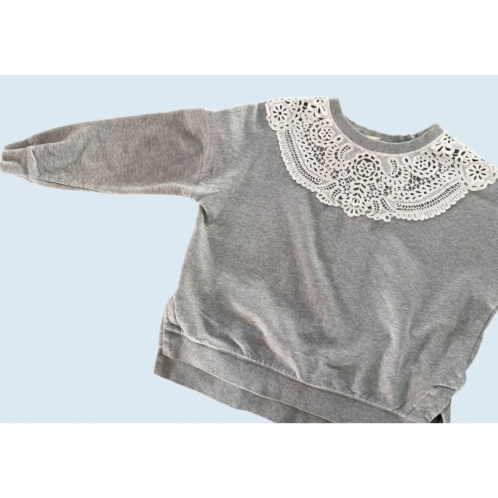 BODEN Grey Oversized Lace Collar Overlay Cottage Preppy Sweatshirt Sz XS - Picture 5 of 8